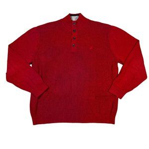 NAUTICA Sweater Men's L/S Shaker Stitch 1/4 Button Up High Neck Pullover Red 2XL